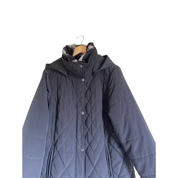 Croft & Barrow 1X Gray Quilted Faux Fur Trim Coat Hood Zip Pockets Soft Warm Coz - Picture 3 of 12